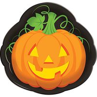 Creative Converting 324370 12-Count Halloween Plastic Serving Trays, Pumpkin Face