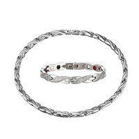HiTreasure Men Women Silver Titanium Steel 4 Elements Magnetic Therapy Link Chain Necklace Bracelet Set for Arthritis Headaches Pain Relief (Imported,3500 Gauss Each Link)