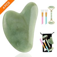 Sayopin Jade Roller and Gua Sha Set, 4 Pack Face Roller with Gua Sha Massage Tool Real Natural Jade Stone Anti-Aging and Reduces Wrinkles Gua Sha Facial Tool for Neck Face and Eye