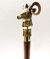 Marine Nautical Store Vintage Antique Walking Compaq Cane Wooden Leather Walking Stick Brass Handle Goat Handle Stick