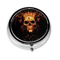 GRTING Flame Heavy Metal Skull Pill Box Portable Pill Organizer Case Small Medicine Case Excellent Travel Case Holder for Purse Or Pocket
