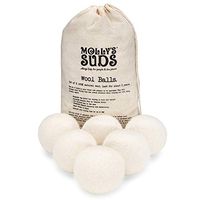 Molly's Suds Wool Dryer Balls, Set of 6, White, Natural Fabric Softener, Reusable, Unscented, Reduce Drying Time and Hypoallergenic