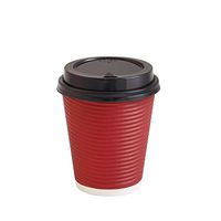 PARTY BARGAINS Premium Disposable Hot Paper Cups with Lids| Togo Coffee Cups Rippled Insulation for Heat Protection| Perfect for Your Coffee/Tea/Espresso - No Sleeves Needed - 12 oz- (100 Pack)
