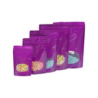 100 Pcs Window Colorful Stand Up Zip Lock Bags Pouch,Mylar Aluminum Foil Standing Window Plastic Pouches Clear Front Bottom Gusset Pouch Keep Aroma Bags (Purple, 16x24x4 cm(6.3"x9.45"x1.57"))
