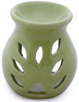 SouvNear 3.5 Inch Oil Warmer/Oil Diffuser/Oil Essential/Oil Burner/Tealight Holder for Fragrance Aromatherapy - Green Hand-Carved Decorative Ceramic Votive Tea Light