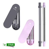 Reusable Straws Telescopic Metal Travel Straws, Kaitse Stainless Steel Drinking Straws, Portable Collapsible Straw with Case and Cleaning Brush, 2 Pack (Pink-Gray)