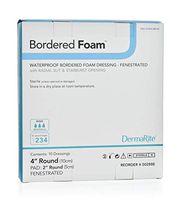 Dermarite Industries Bordered Foam Fenestrated Round, 4x4, 10 Count