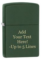Zippo Personalized Customized Message Engraved Matte Colors Pocket Lighter Indoor Outdoor Windproof (Green)
