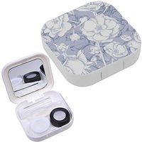 Portable Contact Lens Case Box Travel Kit Mirror + Bottle + Tweezers Container Holder [ Sketched Roses ]