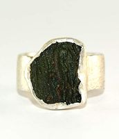 Moldavite Ring - Raw Rough - Brushed Sterling Silver - R1812