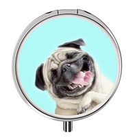A Homim Pug Dog Pill Organizer Custom Design Pill Box with 3 Components Metal Portable Pill Case for Pocket,Daily Needs and Travelling.