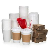 20oz- 50 Sets White Paper Coffee Cups with Lids, Sleeves, and Stirrers