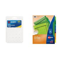 Avery Self-Adhesive Reinforcement Labels, 0.25 Inches, Round, White, Pack of 560 (6734) and Avery Big Tab Insertable Plastic Dividers, Multicolor, 1 Set of 8 Tabs (11901) Bundle