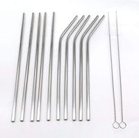 YUEKUI Set of 10 Stainless Steel Metal Straws，Reusable Drinking Straws for Cold Beverage(5 Straight|5 Bent | 2 Brushes) (Silver, 8.5)