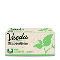 Veeda Natural All-Cotton Tampons, Regular, Non-Applicator, 16 Count