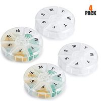 Large Weekly Pill Organizer - (Pack of 4) Daily Pill Cases, Round Pill Organizer 7 Day Container, Medicine Planner, Pill Reminder, BPA-Free for Pills Vitamins, Supplements, and Fish Oils