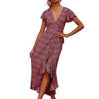 Makeupstory Women Maxi Dresses, Mid Calf Dresses for Women, Women's Bow Ruffles Party Pencil Long Dress Bandage Dresses RD/M Red