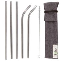 Healthy Human Set of 5 BPA Free Reusable Metal Drinking Stainless Steel Straws with Portable Travel Case -Ideal for 20oz Tumblers - 3 Straight - 2 Bent & Straw Cleaner
