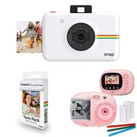Polaroid Snap Instant Digital Camera (White), with Extra Paper and Kids Instant Print Camera & Video Camcorder Bundle with Frames, Filters for Hours of Fun - Pink
