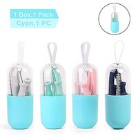 Collapsible straws Food Grade Silicone Drinking Straws Bent Straws Portable Reusable Washable Straws With cleaning brush and Case (Cyan,1 PC)