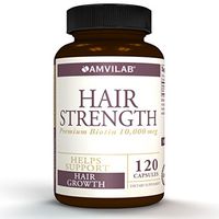 AMVILAB Hair Strength- Vitamin B7 (Biotin) Supplement for Men & Women. Biotin Supports Healthy Skin, Thicker Nails and Hair Growth. 10,000 mcg 120 Capsules per Bottle 4 Month Supply