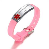 HEABY Medical Alert Bracelet Pink Free Custom Engraving Personalized Gift Adjustable Wristband for Men Women