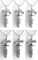 Set of SIX - LASER ENGRAVED Brushed Silver CREMATION URNS - (3)"Born To Ride" and (3)"Born To Be Wild" with Motorcycle Charms - Includes Six Velvet Pouches, Six 24" Ball-Chains & Fill Kit
