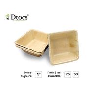 Dtocs Palm Leaf Soup Bowl 5 Inch Deep Square (Pack 50) | Eco-Friendly, Biodegradable, Organic, Compostable Disposable Dinnerware Set For Wedding, Camping, Birthday Parties | Looks Bamboo, Wooden