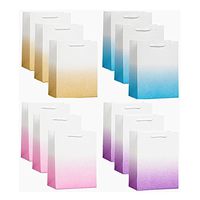 UNIQOOO 12 Pack Ombre Rainbow Gift Bags – Pink Purple Blue Gold Glitter Powder Gift Bag with Cord Handles – Perfect for Kids Birthday, Wedding, Bridal Shower, Unicorn Theme Party Favors