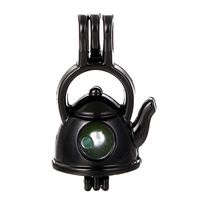 10pcs Black Pearl Cage Beads Cage Locket Pendant Jewelry Making Supplies-For Oyster Pearls, Essential Oil Diffuser, Fun Gifts (Teapot)