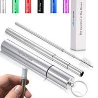 Triton Straw | Portable Reusable Metal Drinking Straws With (Compact Case, Key Chain, Telescoping Straw, Cleaning Brush, Silicone Tip) Stainless Steel Collapsible Travel Straw (silver)