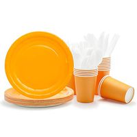 Party Paper Plates, Cups, Flatware, 120-Piece Disposable Dinnerware Set, Orange, Includes 9-Inch Dinner Plates, 9oz Cups, Knives, Forks, and Spoons, Serves 24…