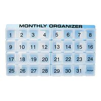 31 compartments, 1 per Day, 4 Week Monthly Pill Organizer by Promed. Includes Tray and 8 Removable compartments. (Blue)