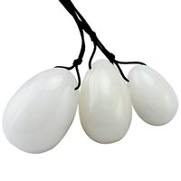 mookaitedecor White Jade Yoni Eggs Set of 3, Predrilled with Unwaxed String, Massage Stones for Women to Strengthen Pelvic Floor Muscles with Velvet Pouch