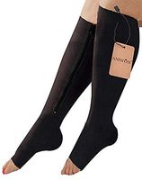 Aniwon Compression Socks Toe Open Leg Support Stocking Knee High Socks with Zipper (Black, Large)