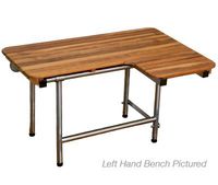 Plantation Teak ADA Wall Mounted Left Handed Shower Bench/Seat with Fold Down Legs (32"x22.5")