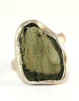 Moldavite Ring - Raw Rough - Brushed Sterling Silver - R1801