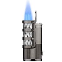 KATZONE - Triple Jet Flame Butane Refillable Torch Ergo Lighter with Cigar Punch Attachment (Black)