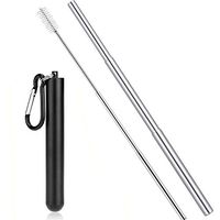 Reusable Collapsible Straws Stainless Steel Metal Straws for 12oz/20oz/30oz Cups Portable Telescopic Drinking Straws+ 1 Cleaning Brush, BPA-Free FDA Approved (BLACK)
