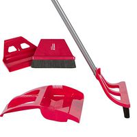 WISP Cleaning Set - One Handed Telescoping Broom with Electrostatic Bristle Technology and Self Sealing Foot Operated Dustpan & Bonus Whisk Hand Brush and Mini Dust Pan (Red)