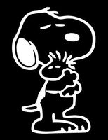 Snoopy Hugging Woodstock - Vinyl 5" Tall (Color: White) Decal Laptop Tablet Skateboard car Windows Sticker
