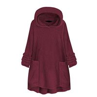 HNTDG Plus Size Sherpa Pullover Women Hooded Sweatshirt Fuzzy Fleece Outwear with Pockets Woolen Sweater Tops Wine