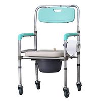 Chair Height Adjustable Folding Aluminum Commode Shower with Detachable Toilet Tissue Bracket (with Wheel)