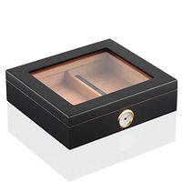 Cigar Humidor, Premium Cedarwood, Transparent Cover, Large Capacity, Built-in Thermometer and Hygrometer, Men's Gifts@Black