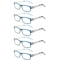 Kerecsen Unisex 5 Pack Fashion Reading Glasses Spring Hinge Pattern Medium 5 Pack Blue