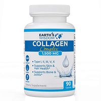 Earth’s Wisdom Collagen Complex Supplement 1500mg Type I, II, III, V, X Hydrolyzed Multi Collagen Capsules to Support Healthier Hair and Skin, Bone and Joints, Non GMO 90 Veggie Capsules