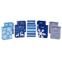 Image Arts Small Holiday Gift Bags, Blue and White (Pack of 10)