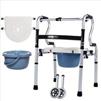 Fancyart Elderly Disabled Assisted Walking Chair, Aluminum Alloy 2-Wheel Auxiliary Tool Seat and Basin, Suitable for Going Out and Toilet