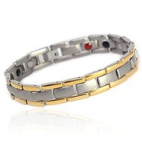 CMS MAGNETICS Novoa Men's Quad-Element Satin Titanium Magnetic Bracelet with Gold Accents - 12,800 Gauss B430J