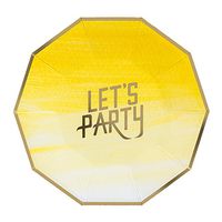 Fire and Creme Let's Party Foiled Paper Plates Gold and Yellow Ombre 7 x 7" - Pack of 8 (Small)